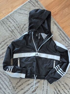 adidas Black and White Hooded Anorak Jacket